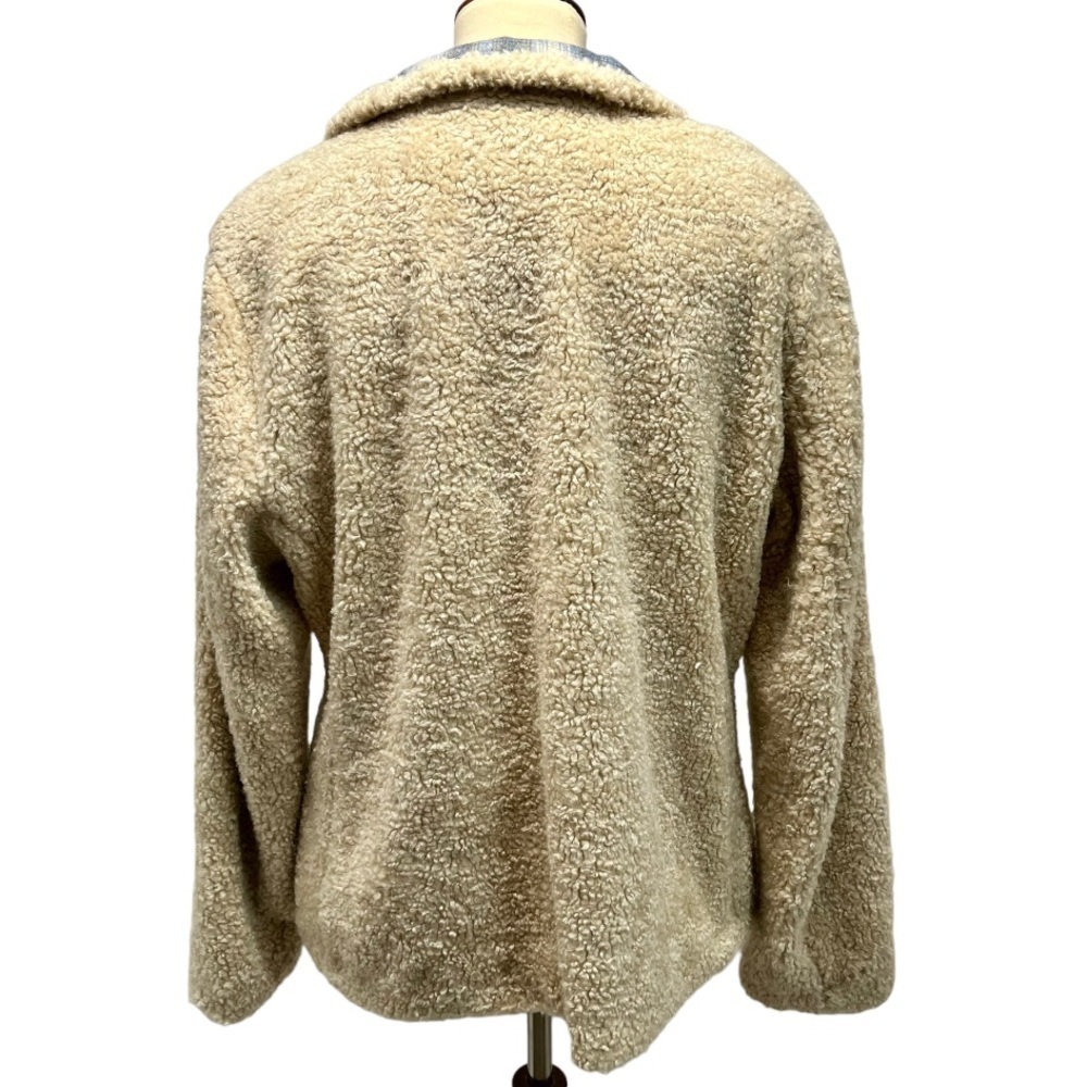 Pendleton Cream Sherpa Flannel Trim Full Zipper Teddy Coat Women’s Large - Picture 8 of 16